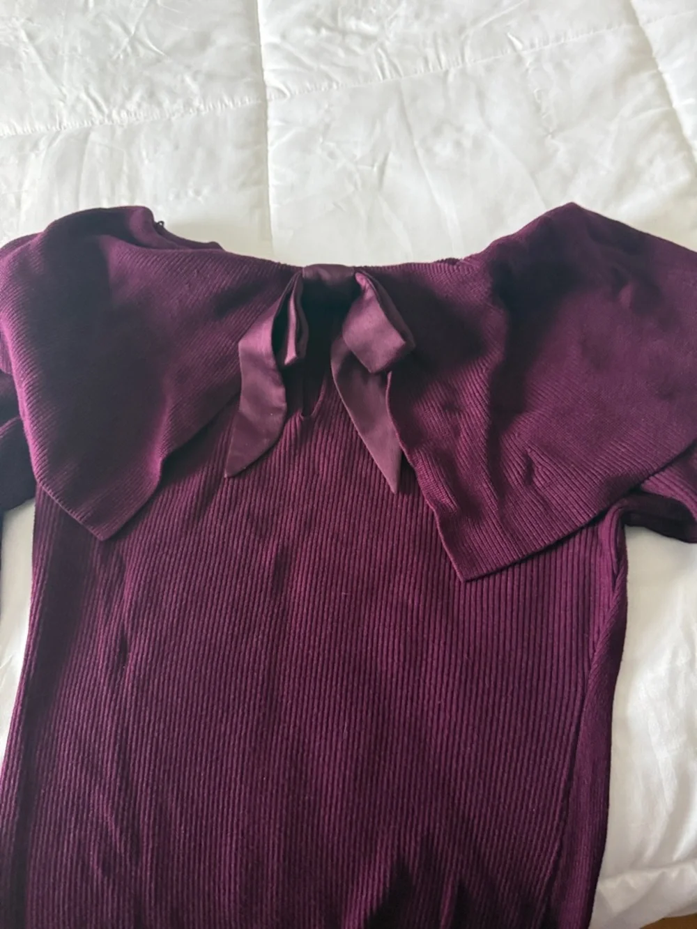 White House Black Market Plum Off-Shoulder Ribbed Long Sleeve sweater - Picture 3 of 4